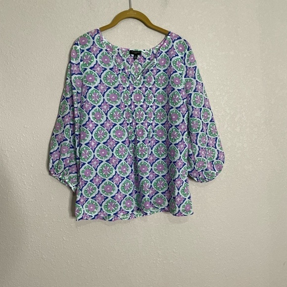 Talbots Green Purple Medallion Print Blouse Small Petite - Picture 4 of 6